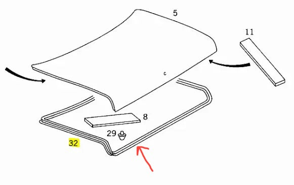 Mercedes W126 Sedan Boot/Trunk Rubber: - 126 750 00 98, 1267500098 - new.