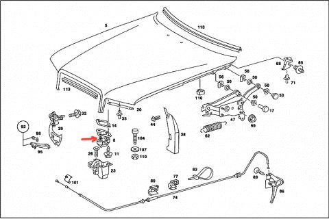 GENUINE MERCEDES C126 W126 Coupe Sedan Engine Hood Catch - 1268800060 - discontinued.