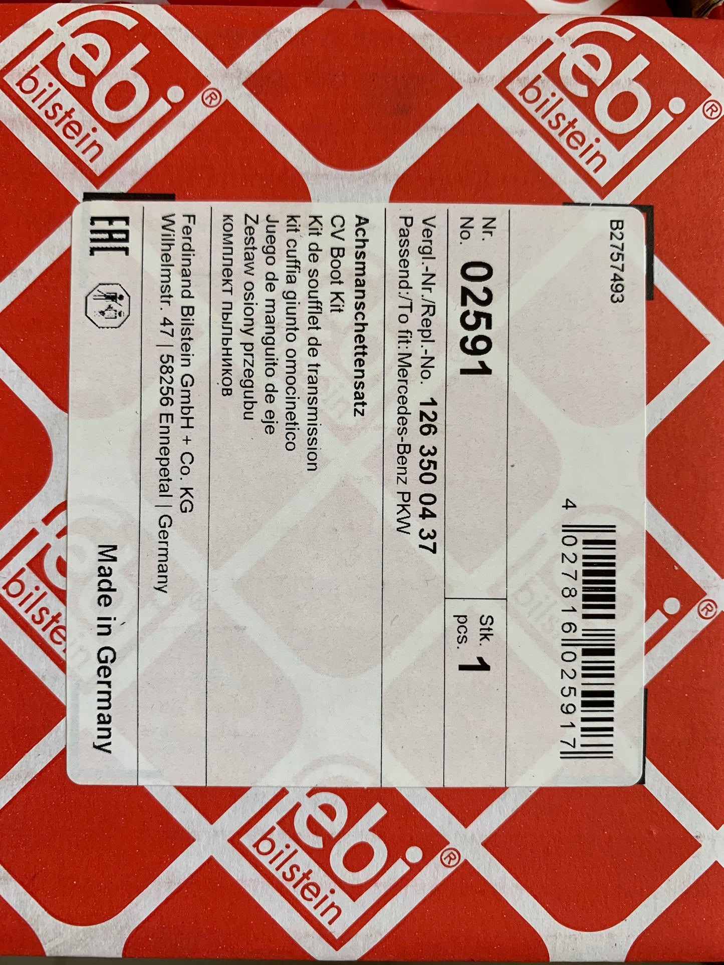 Mercedes CV Joint Boot Kit Rear - Febi 02591 - 1263500437